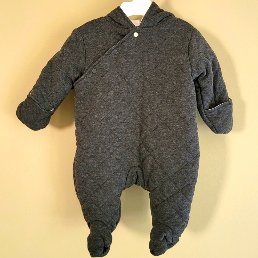 Grey quilted hooded bunting suit